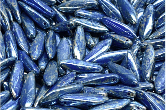 OUTLET 10 grams Dagger Beads, 5 x 16 mm, Opaque Blue Picasso (33050-43400), Glass, Czech Republic