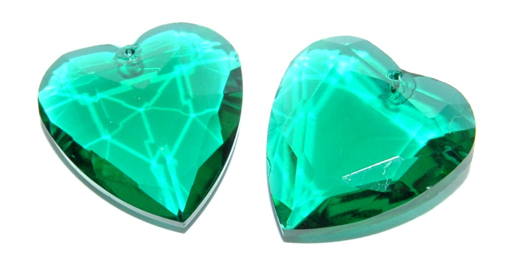 OUTLET 10 grams Faceted Flat Back Heart Crystals, 25 x 25 mm, Emerald (EMERALD), Glass, Czech Republic