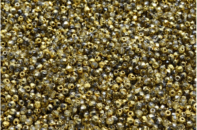 Fire Polished Faceted Beads Round, Crystal Gold (00030-26441), Bohemia Crystal Glass, Czech Republic