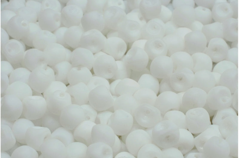 Mushroom Button Beads, White Matte (02010-84100), Glass, Czech Republic