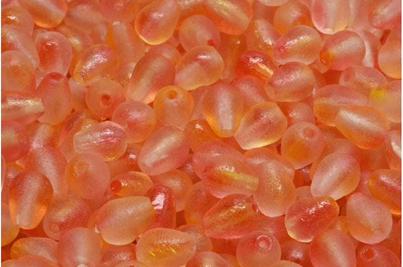 Drop Beads, Crystal Etched Red Orange (00030-ETCH-48001), Glass, Czech Republic