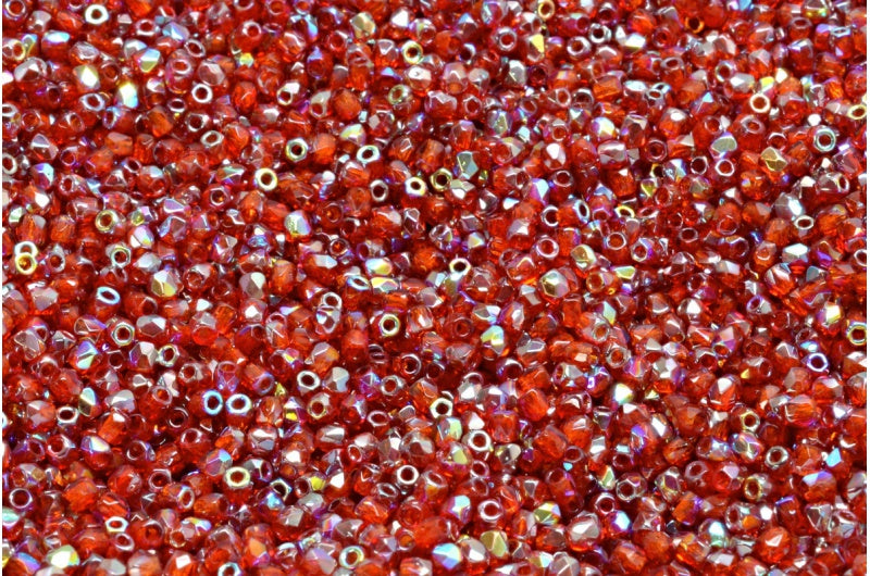 Fire Polished Faceted Beads Round, Ruby Red Topaz Coatings (90080-98532), Bohemia Crystal Glass, Czech Republic