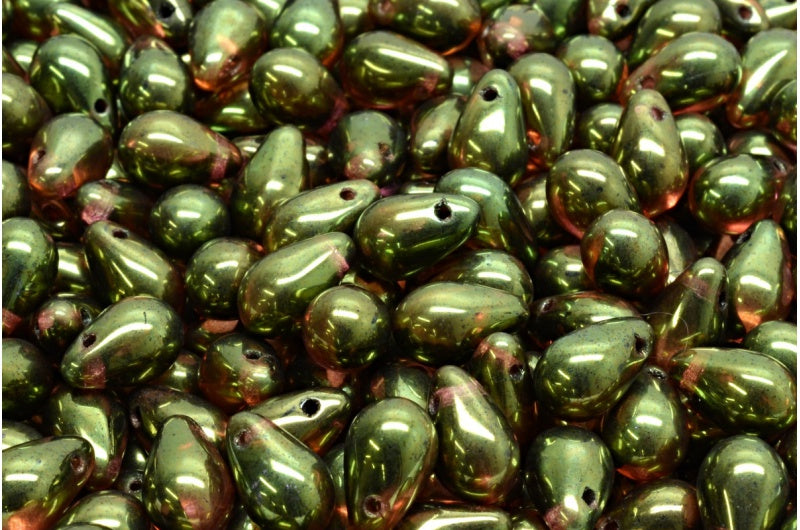 ドロップビーズ、クリスタルブラックラスターレッドフルコーティング（00030-23980-14495）、ガラス、チェコ共和国