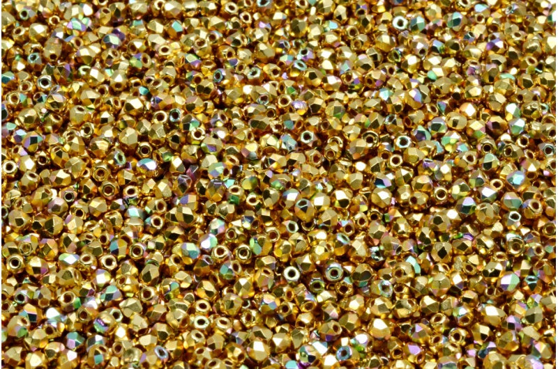 Faceted Round Fire Polished Beads, Crystal Pure Gold 24 Kt Coated Ab (00030-35000-28701), Glass, Czech Republic