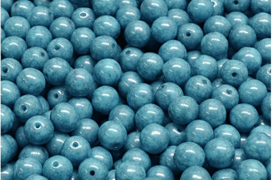 ラウンドドラックビーズ、ターコイズブルーテラコッタブルー（63030-15464）、ガラス、チェコ共和国