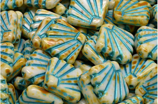 Diafan 珠子，白色石灰华浅蓝色内衬（02010-86800-43811），玻璃，捷克共和国