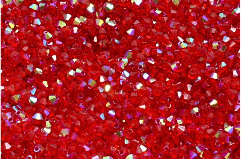 Maschinengeschnittene Bicone Xilion High Sparkle Perlen, Ruby Red Ab (90080-28701), Glas, Tschechische Republik