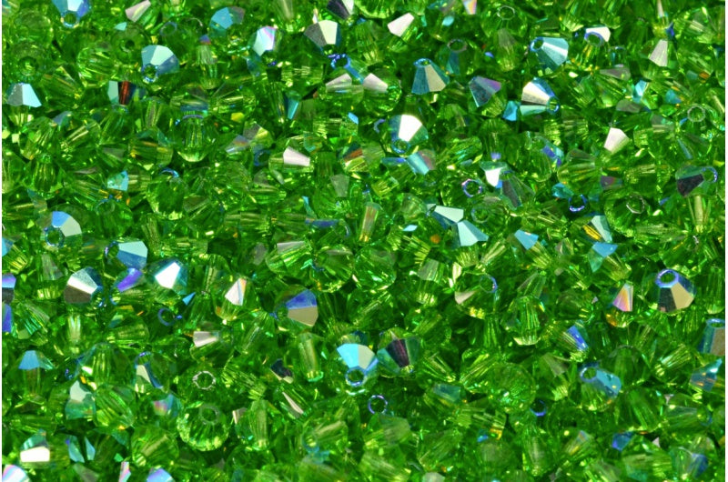 Machine Cut Bicone Xilion High Sparkle Beads, Transparent Green Ab (50520-28701), Glass, Czech Republic