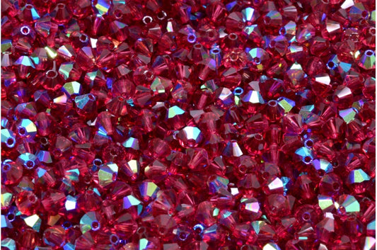 Machine Cut Bicone Xilion High Sparkle Beads, Transparent Red Ab (70350-28701), Glass, Czech Republic