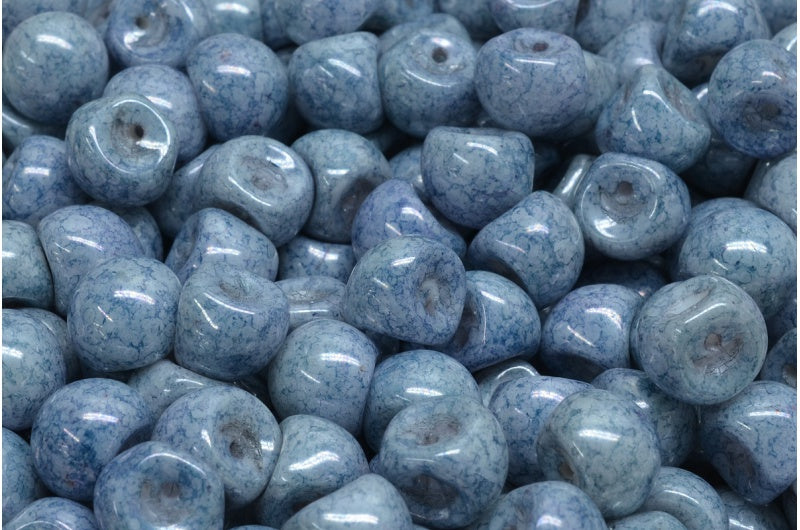OUTLET 10 grams Mushroom Button Beads, 9 x 8 mm, White Terracotta Blue (02010-15464), Glass, Czech Republic