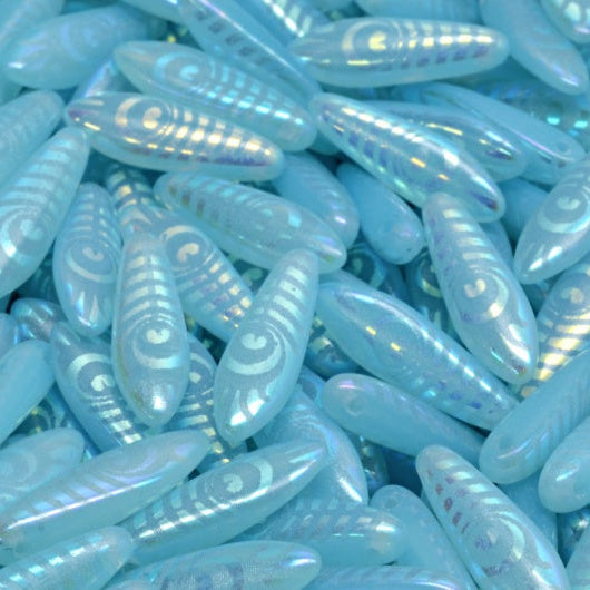 OUTLET 10 grams Dagger Beads, 5 x 16 mm, Opal Aqua Ab Full (2X Side) L E (61000-28703-L-E), Glass, Czech Republic