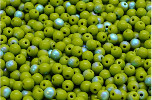OUTLET 10 grams Round Druck Beads, Green Ab (53420-28701), Glass, Czech Republic