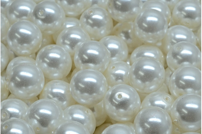 Round Druck Beads, White 70401 (02010-70401), Glass, Czech Republic