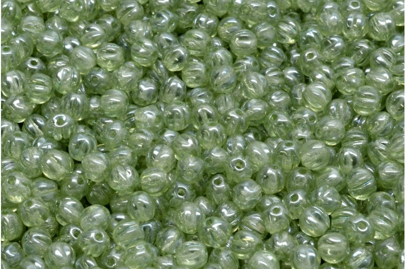 メロンビーズ、クリスタルラスターグリーンフルコーティング（00030-14457）、ガラス、チェコ共和国