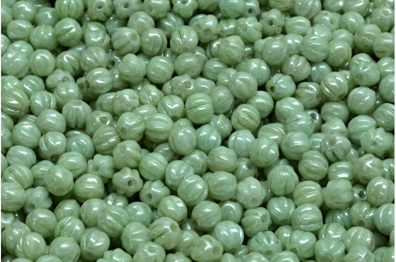 OUTLET 10 grams Melon Beads, 4 x 4 mm, White Luster Green Full Coated (02010-14457), Glass, Czech Republic