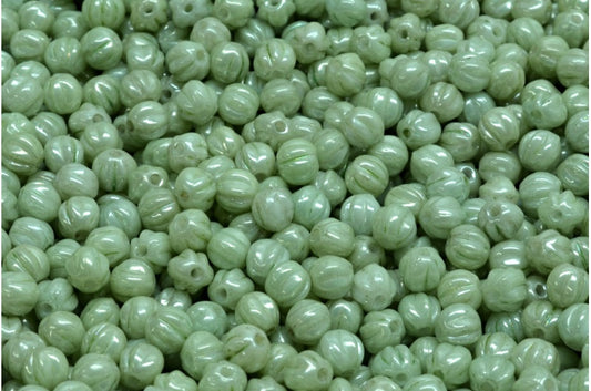 OUTLET 10 grams Melon Beads, 4 x 4 mm, White Luster Green Full Coated (02010-14457), Glass, Czech Republic