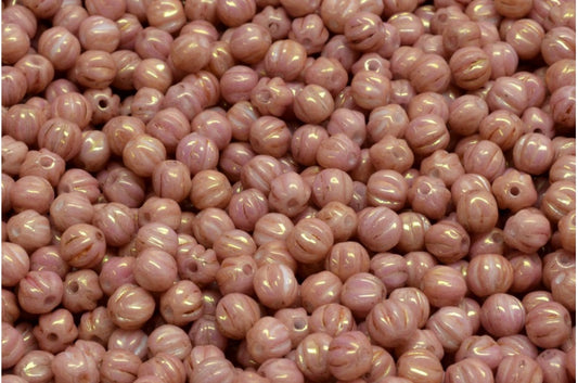 メロンビーズ、ホワイトラスターレッドフルコーティング（02010-14495）、ガラス、チェコ共和国