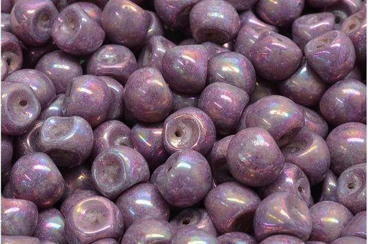 Mushroom Button Beads, White Purple (02010-15726), Glass, Czech Republic