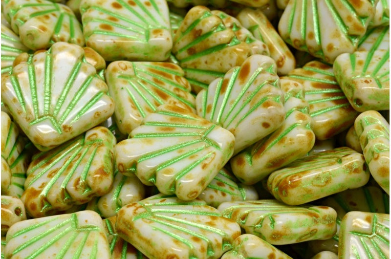 Diafan Beads, White Travertin Green (02010-86800-43813), Glass, Czech Republic