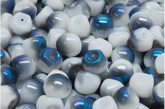Mushroom Button Beads, White 23101 (02010-23101), Glass, Czech Republic