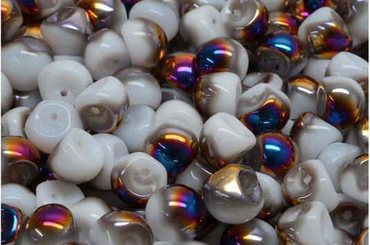 Mushroom Button Beads, White Sliperit (02010-29501), Glass, Czech Republic