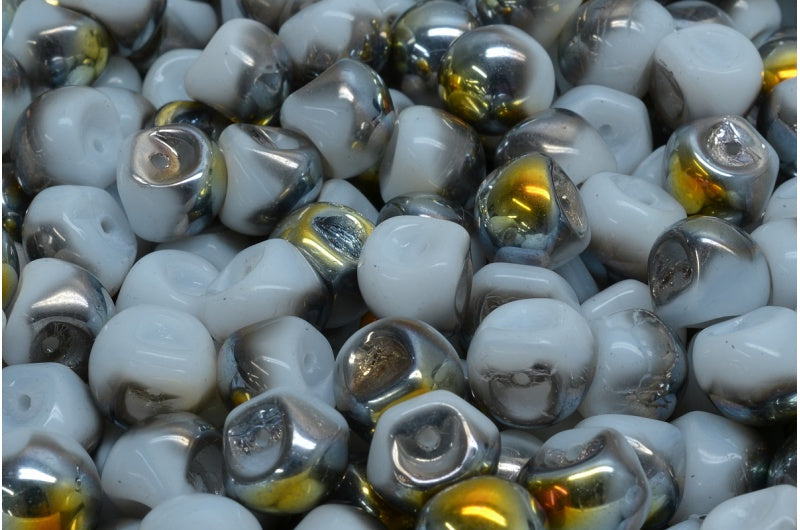 Mushroom Button Beads, White Volcano (02010-28001), Glass, Czech Republic