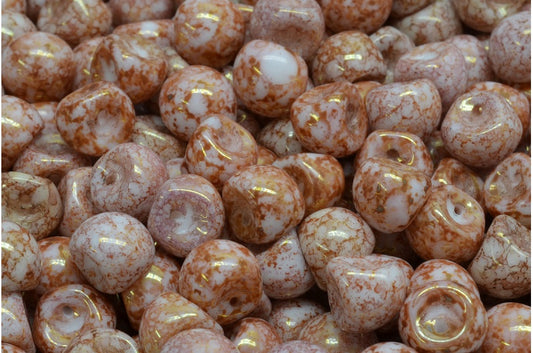 奥特莱斯 10克蘑菇纽扣珠，9 x 8毫米，白色赤陶红色（02010-15495），玻璃，捷克共和国