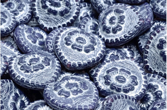 奥特莱斯 10克玫瑰心形珠子，17 x 17毫米，蛋白石深薰衣草色镀银 (21010-54301)，玻璃，捷克共和国