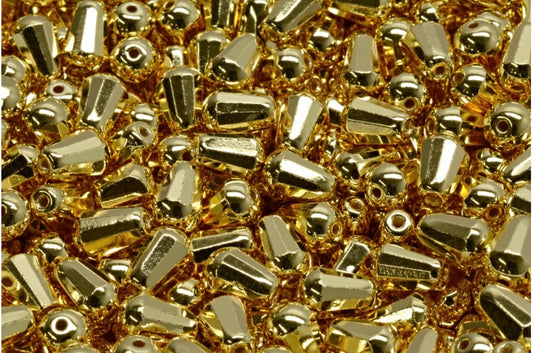 Faceted Fire polished Teardrop Beads, Crystal Pure Gold 24 Kt Coated (00030-35000), Glass, Czech Republic