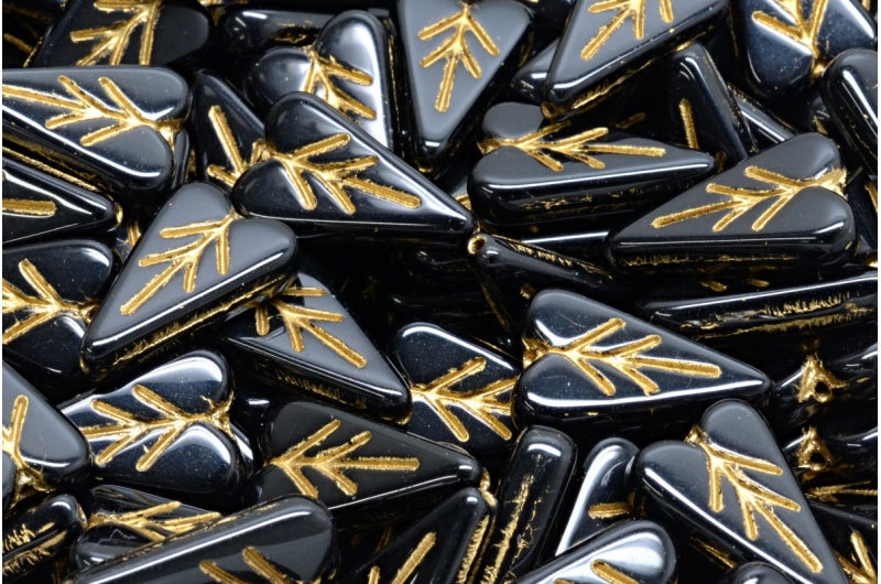 アウトレット 10グラム ハートリーフビーズ、ブラックゴールドライン（23980-54302）、ガラス、チェコ共和国