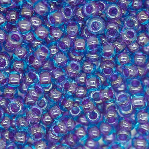TOHO Round Seed Beads Rocailles, Inside Colour Aqua/Purple Lined (# 252), Glass, Japan