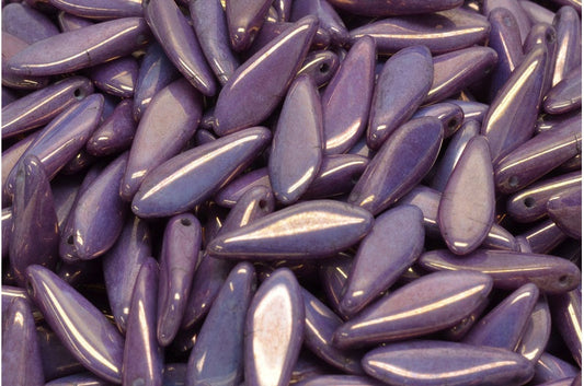 OUTLET 10 grams Dagger Beads, 5 x 16 mm, White Purple (02010-15726), Glass, Czech Republic