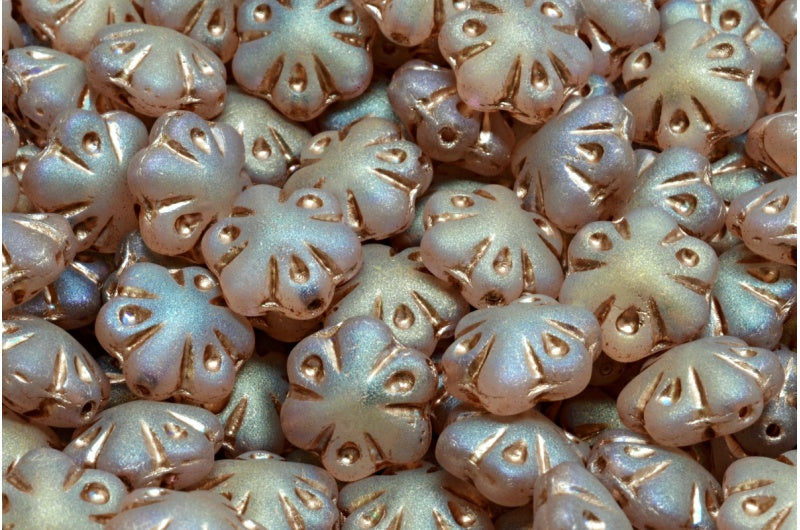 アウトレット 10グラム フォークロアフラワービーズ、11 x 11 mm、クリスタルマットアブフル（2Xサイド）銅裏地（00030-84100-28703-54324）、ガラス、チェコ共和国