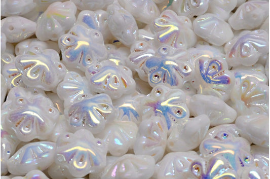 OUTLET 10 grams Folklore Flower Beads, 11 x 11 mm, White Ab Full (2X Side) (02010-28703), Glass, Czech Republic