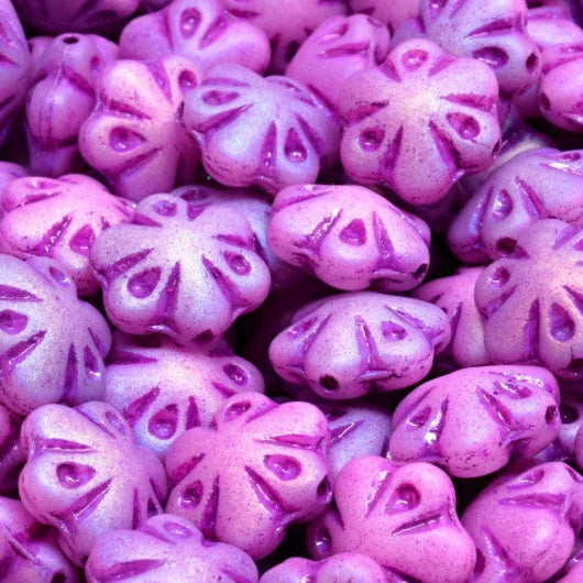 OUTLET 10 grams Folklore Flower Beads, 11 x 11 mm, White Matte Ab Full (2X Side) 54326 (02010-84100-28703-54326), Glass, Czech Republic