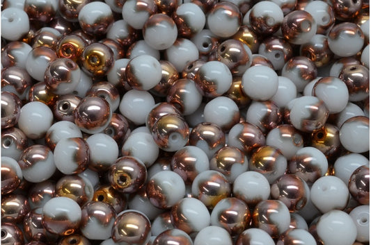 ラウンドドラックビーズ、ホワイトクリスタルピンクイエローコーティング（02010-27137）、ガラス、チェコ共和国