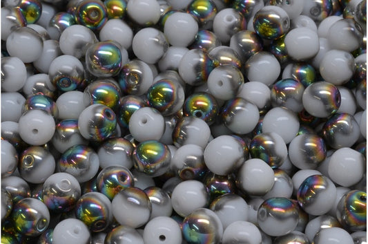 ラウンドドラックビーズ、ホワイトクリスタルヴィトレイルミディアムコーティング（02010-28101）、ガラス、チェコ共和国