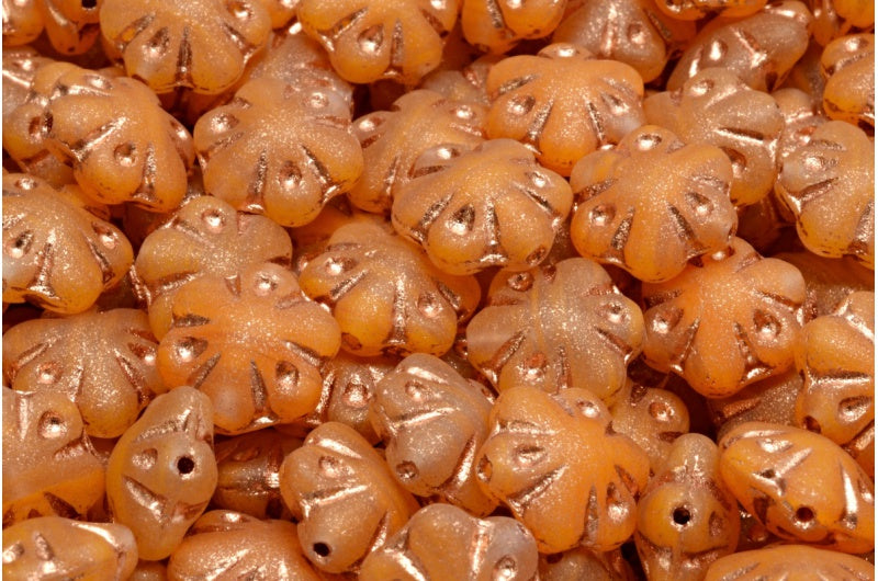 OUTLET 10 grams Folklore Flower Beads, 11 x 11 mm, Orange Matte Copper Lined (R0912-84100-54318), Glass, Czech Republic