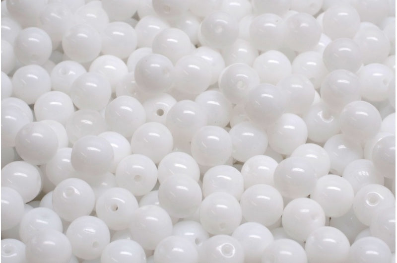 Round Druck Beads, White (02010), Glass, Czech Republic