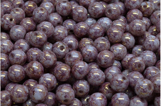 Round Druck Beads, White Terracotta Violet (02010-15496), Glass, Czech Republic