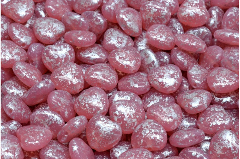 ハートビーズ、オパールピンクシルバースプラッシュ（71010-94400）、ガラス、チェコ共和国