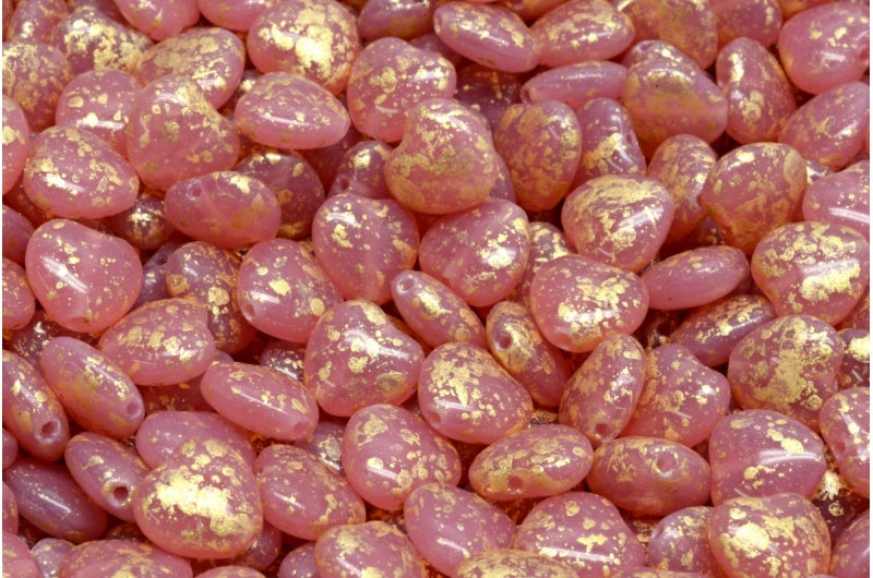 ハートビーズ、オパールピンクゴールドスプラッシュ（71010-94401）、ガラス、チェコ共和国