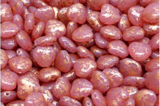 ハートビーズ、オパールピンク銅スプラッシュ（71010-94402）、ガラス、チェコ共和国