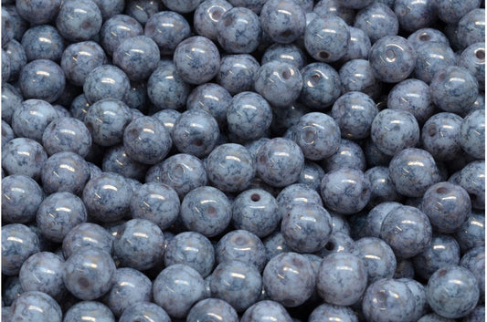 Round Druck Beads, White Terracotta Copper (02010-15435), Glass, Czech Republic