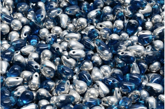 OUTLET 10 克水滴珠，透明海蓝水晶银半涂层（60080-27001），玻璃，捷克共和国