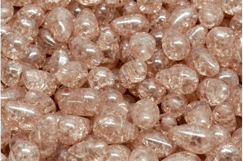 OUTLET 10 grams Drop Beads, 6 x 9 mm, Crystal Cracked Pink Beige (00030-85500-34303), Glass, Czech Republic