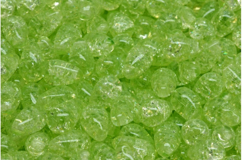 OUTLET 10 grams Drop Beads, 6 x 9 mm, Crystal Cracked Light Green (00030-85500-34310), Glass, Czech Republic