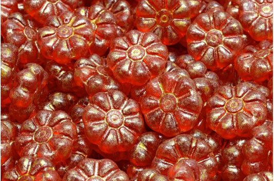 OUTLET 10 grams Asterisk Flower Beads, 12 x 12 mm, Transparent Red Matte Light Yellow (90050-84100-34302), Glass, Czech Republic