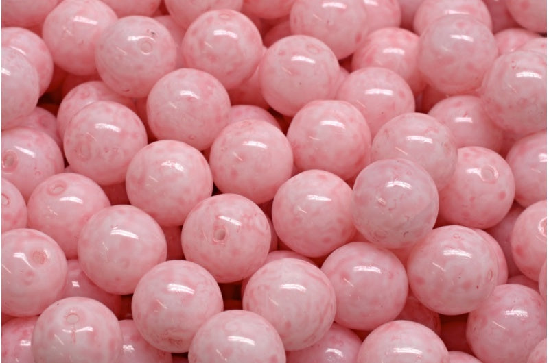 OUTLET 10 grams Round Druck Beads, 8 x 8 mm, White Light Pink (02010-34304), Glass, Czech Republic