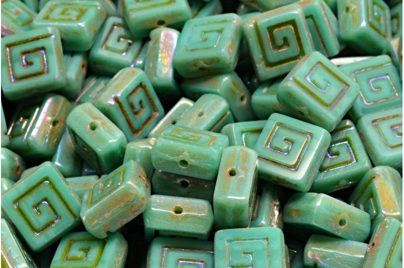 Table Cut Celtic Square Beads, Turquoise Travertin Ab Full (2X Side) (63130-86800-28703), Glass, Czech Republic